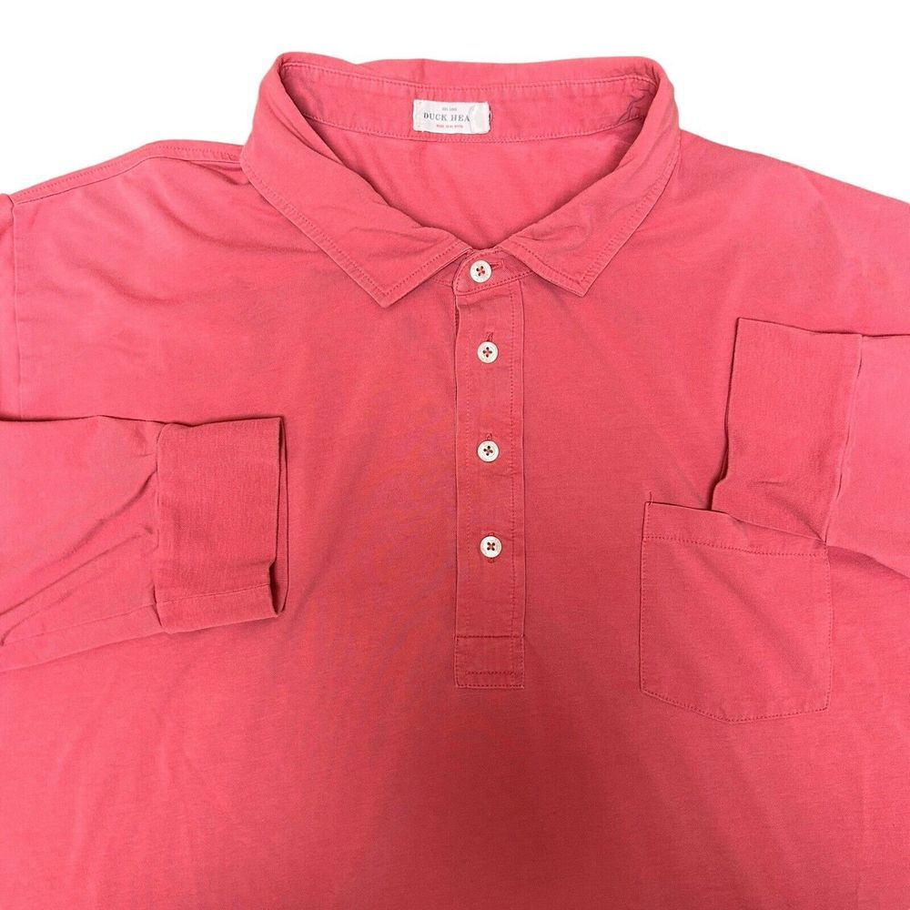 Duck Head Men's Long Sleeve Polo Size 2XL Performance Pima Cotton Salmon Pink‎